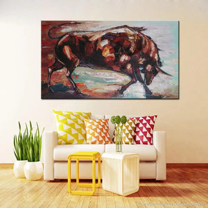 Modern Art Decorative Picture Hand-Painted Abstract Animals Bull Oil Painting On Canvas,Wall Pictures For Living Room,Home Decor