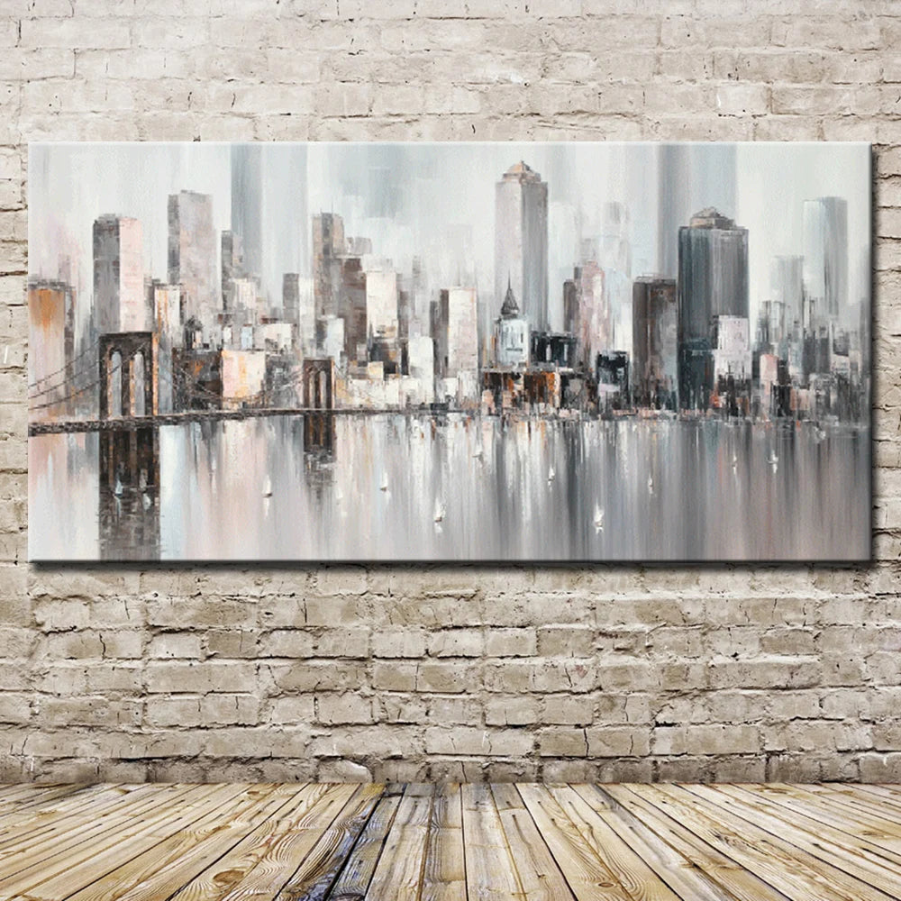 Mintura New York Skyline Cityscape Architecture Abstract Art Handmade Oil Painting On Canvas,Wall Picture Modern,Home Decoration