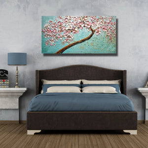 Free shipping unique Abstract Blue pink flowers 100% Handmade oil Painting Pictures Wall art Decoration Oil Painting on Canvans