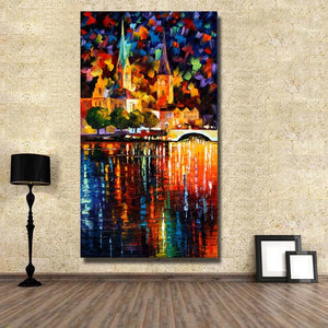 Large size 100% handpainted knife riverside build Oil Painting On Canvas Wall Art picture for sitting Room home Decoration