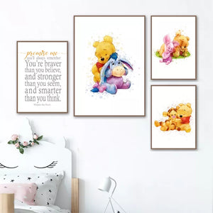 Winnie the Pooh Watercolor Posters and Prints Nursery Wall Art Canvas Painting Cartoon Wall Pictures Baby Girls Room Decoration