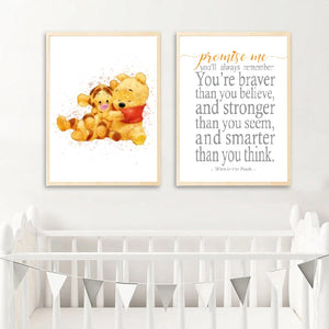 Winnie the Pooh Watercolor Posters and Prints Nursery Wall Art Canvas Painting Cartoon Wall Pictures Baby Girls Room Decoration