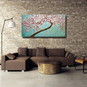 Free shipping unique Abstract Blue pink flowers 100% Handmade oil Painting Pictures Wall art Decoration Oil Painting on Canvans