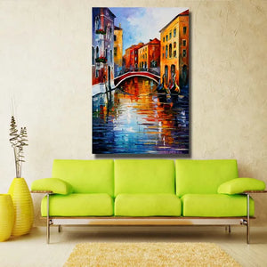 Large size 100% handpainted knife riverside Oil Painting On Canvas Wall Art picture for sitting Room home Decoration no frame