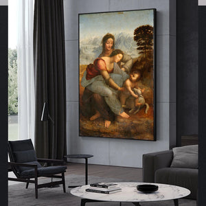 La Virgen y el Niño con Santa Ana, pinturas en lienzo de arte famoso, reproducciones de Leonardo da Vinci, arte de pared, impresiones en lienzo, decoración