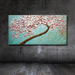 Free shipping unique Abstract Blue pink flowers 100% Handmade oil Painting Pictures Wall art Decoration Oil Painting on Canvans