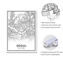 Carica l&#39;immagine nel visualizzatore della Galleria, Latitudine Longitudine Seoul Mappa della città Stampe Corea del Sud Viaggio Wall Art Dipinti su tela Poster in bianco e nero Immagini Home Decor