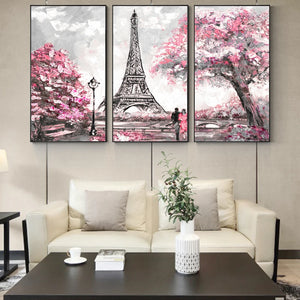 3 Panels Paris Tower Wall Art Canvas Paintings Abstract Landscape Modular Pictures Love in Paris Canvas Prints For Living Room