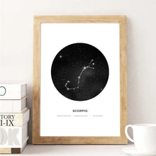 Загрузите изображение в программу просмотра галереи, Созвездия, настенная живопись на холсте для детской комнаты, знак зодиака, астрология, черный, белый цвет, принт, скандинавские детские украшения, фотографии