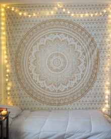 Tapisserie murale Hippie blanche Mandala, couvre-lit bohème, housse de canapé, décoration mandala, bricolage pour la maison
