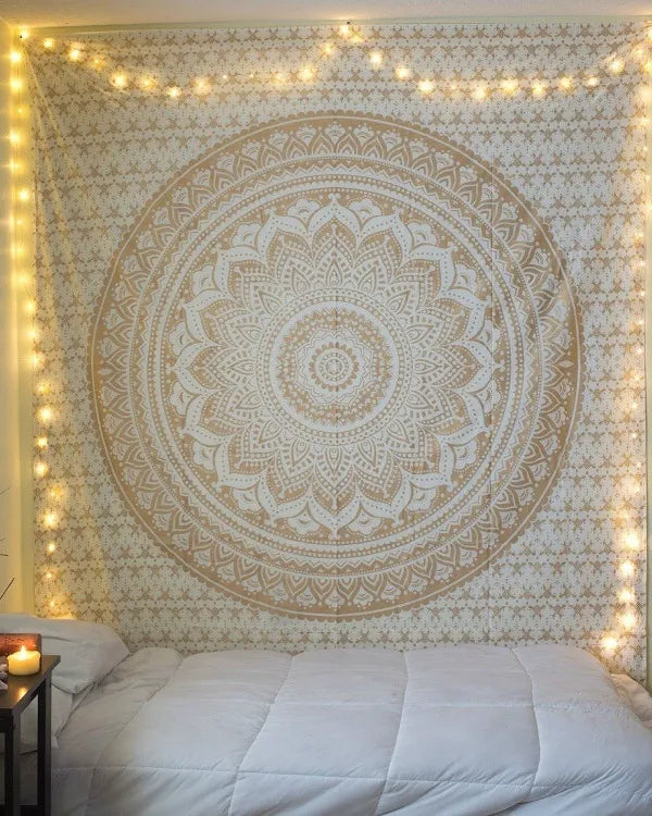Tapiz de Mandala blanco Hippie para colgar en la pared, colcha bohemia, cubierta de sofá, decoración de mandala DIY para el hogar