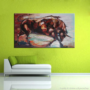 Modern Art Decorative Picture Hand-Painted Abstract Animals Bull Oil Painting On Canvas,Wall Pictures For Living Room,Home Decor