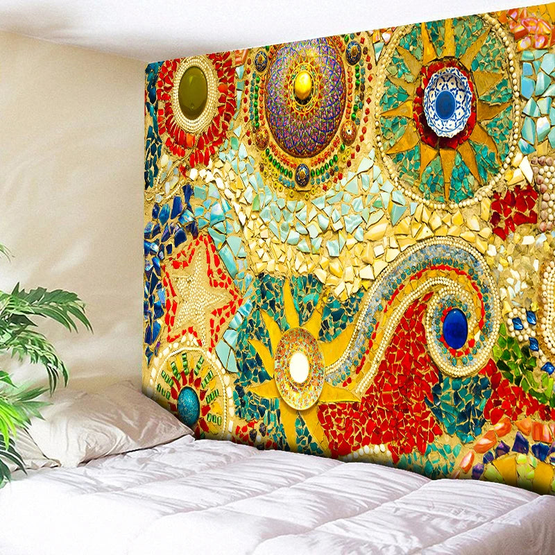 Indian Wall Hanging Tissu Boheme Mandala Tapestry 3D Jade Home Decor Living Room Background Wall Carpet Cloth Hippie Blanket