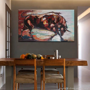 Modern Art Decorative Picture Hand-Painted Abstract Animals Bull Oil Painting On Canvas,Wall Pictures For Living Room,Home Decor