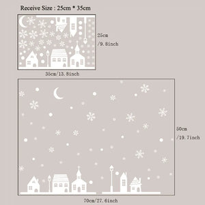 Snowy Night Village Adesivo elettrostatico Vetro per finestre Adesivi murali di Natale Decalcomanie per la casa Decorazione Carta da parati artistica di Capodanno