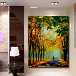 Big size 100% Handpainted Oil Painting On Canvas knife roadside trees view Wall Art picture for Room home Decoration