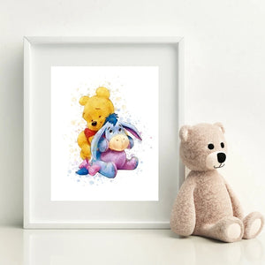 Winnie the Pooh Watercolor Posters and Prints Nursery Wall Art Canvas Painting Cartoon Wall Pictures Baby Girls Room Decoration