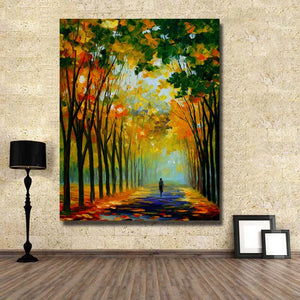 Big size 100% Handpainted Oil Painting On Canvas knife roadside trees view Wall Art picture for Room home Decoration