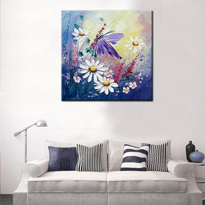 Large Handpainted beautiful butterfly and flowers Oil Painting on Canvas Modern Abstract Home Decor Wall Art Picture Handmade