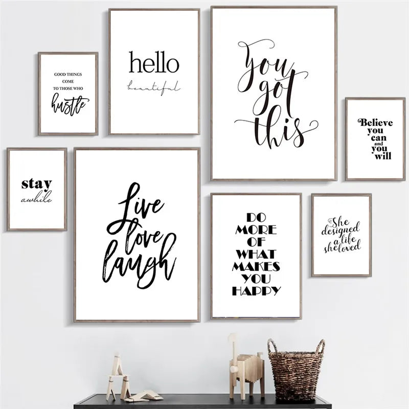 Live Love Laugh – toile d'art mural avec citations inspirantes, peinture en noir et blanc, imprimés d'affiches murales pour salon, décoration de maison moderne AL132