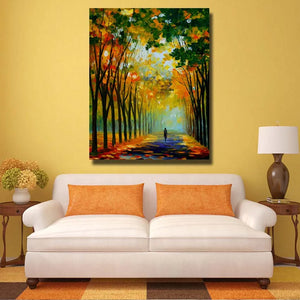 Big size 100% Handpainted Oil Painting On Canvas knife roadside trees view Wall Art picture for Room home Decoration