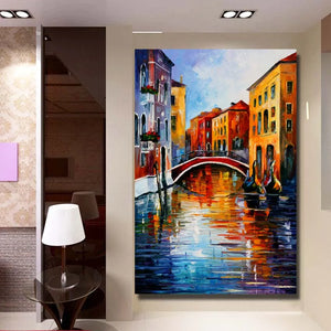 Large size 100% handpainted knife riverside Oil Painting On Canvas Wall Art picture for sitting Room home Decoration no frame