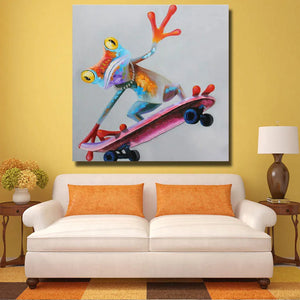 HOT sale handmade Oil Painting on Canvas animal Frog riding a scooter wall art Pictures for living Room home Decoration No Frame