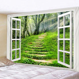 Wunderschöne Waldlandschaft, bedruckt, großer Wandteppich, preiswerter Hippie-Wandbehang, böhmische Wandteppiche, Mandala-Wandkunst-Dekor