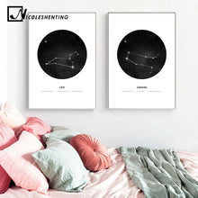 Загрузите изображение в программу просмотра галереи, Созвездия, настенная живопись на холсте для детской комнаты, знак зодиака, астрология, черный, белый цвет, принт, скандинавские детские украшения, фотографии