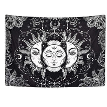 Charger l&#39;image dans la galerie, Blanc noir soleil lune Mandala tapisserie tenture murale céleste tapisserie Hippie mur tapis dortoir décor psychédélique tapisserie