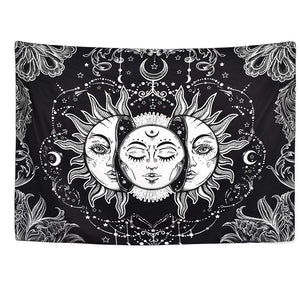 White Black Sun Moon Mandala Tapestry Wall Hanging Celestial Wall Tapestry Hippie Wall Carpets Dorm Decor Psychedelic Tapestry