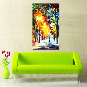 Modern 100% handmade Abstract night Street tree Scenery knife Oil Painting On Canvas Wall Art picture for Living Room home Decor