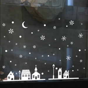 Snowy Night Village Electrostatic Sticker Window Glass Christmas Wall Stickers Home Decals Decoration New Year Art Wallpaper