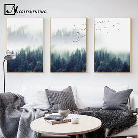 Decorazione nordica Paesaggio forestale Wall Art Canvas Poster e stampa su tela Pittura Immagine decorativa per soggiorno Home Decor