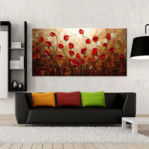 Mintura  Handpainted Textured Thick Texture Red Flowers Oil Paintings Abstract Modern Canvas,Wall Art,For Living Room,Home Decor