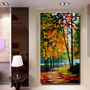 100% handpainted knife Red maple trees Scenery Oil Painting On Canvas Wall Art picture for wedding Room home Decoration no frame