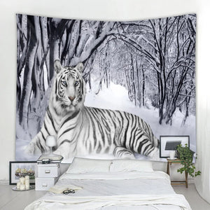 Tapiz de tigre en la nieve, tapiz de Mandala indio, tapices para colgar en la pared, alfombra de pared del dormitorio bohemio, manta para sofá, 6 tamaños
