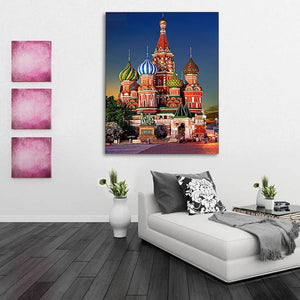Pintura de diamante 5D cuadrada completa, mosaico de diamantes de la Iglesia de Moscú, cuadro de diamantes de imitación, bordado, venta de decoración del hogar, envío directo