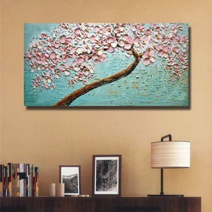 Free shipping unique Abstract Blue pink flowers 100% Handmade oil Painting Pictures Wall art Decoration Oil Painting on Canvans