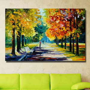 Free shipping 100% handmade knife Roadside tree Scenery Oil Painting On Canvas Wall Art picture for Room home Decoration