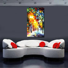 Carica l&#39;immagine nel visualizzatore della Galleria, Modern 100% handmade Abstract night Street tree Scenery knife Oil Painting On Canvas Wall Art picture for Living Room home Decor