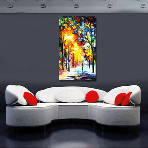 Modern 100% handmade Abstract night Street tree Scenery knife Oil Painting On Canvas Wall Art picture for Living Room home Decor