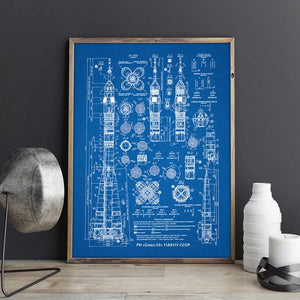 Soyuz-U2 Russian Rocket Patent Gallery Wall Art Canvas Print Opere d'arte dell'aviazione Blueprint Poster Pittura Spazio esterno Decorazione retrò