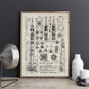 Soyuz-U2 Russian Rocket Patent Gallery Wall Art Canvas Print Opere d'arte dell'aviazione Blueprint Poster Pittura Spazio esterno Decorazione retrò