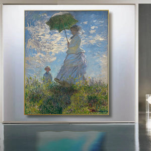 Pósteres e impresiones clásicos cuadro sobre lienzo para pared mujer con sombrilla de Monet imagen para la decoración del hogar de la sala de estar