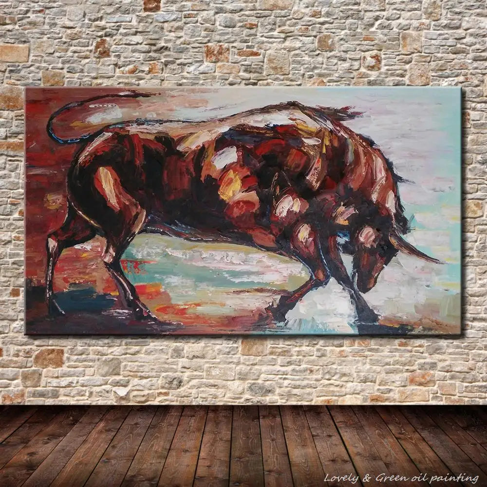 Modern Art Decorative Picture Hand-Painted Abstract Animals Bull Oil Painting On Canvas,Wall Pictures For Living Room,Home Decor