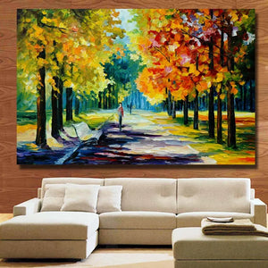 Free shipping 100% handmade knife Roadside tree Scenery Oil Painting On Canvas Wall Art picture for Room home Decoration