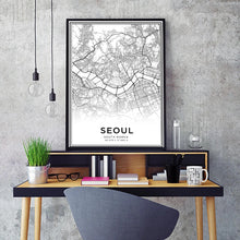 Carica l&#39;immagine nel visualizzatore della Galleria, Latitudine Longitudine Seoul Mappa della città Stampe Corea del Sud Viaggio Wall Art Dipinti su tela Poster in bianco e nero Immagini Home Decor