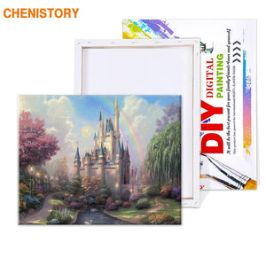 CHENISTORY Rainbow Castle DIY Painting By Numbers Hand Painted Canvas Oil Paintings Home Decor For Unique Gift Wall Art Picture