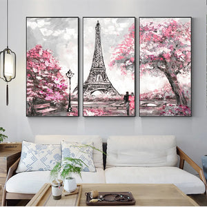 3 Panels Paris Tower Wall Art Canvas Paintings Abstract Landscape Modular Pictures Love in Paris Canvas Prints For Living Room